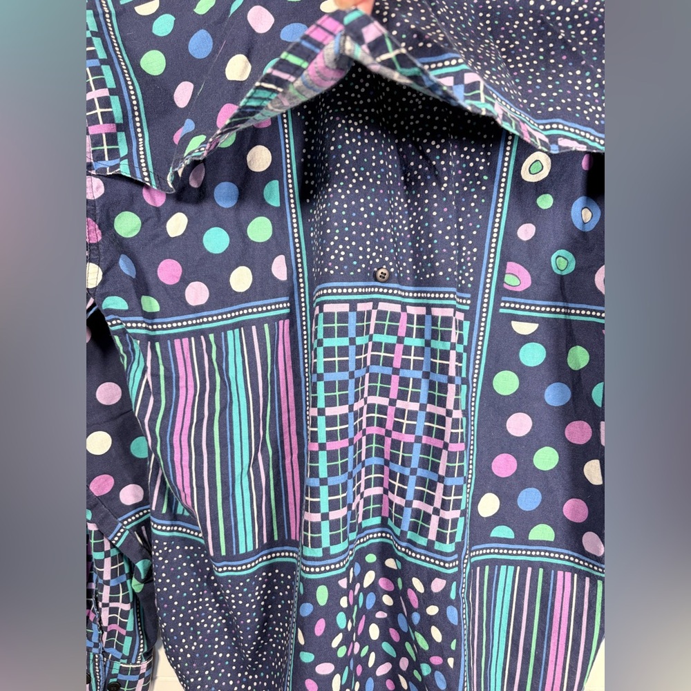 Cricket Colorful Blue Patterned Button Up Shirt Large - Picture 7 of 11